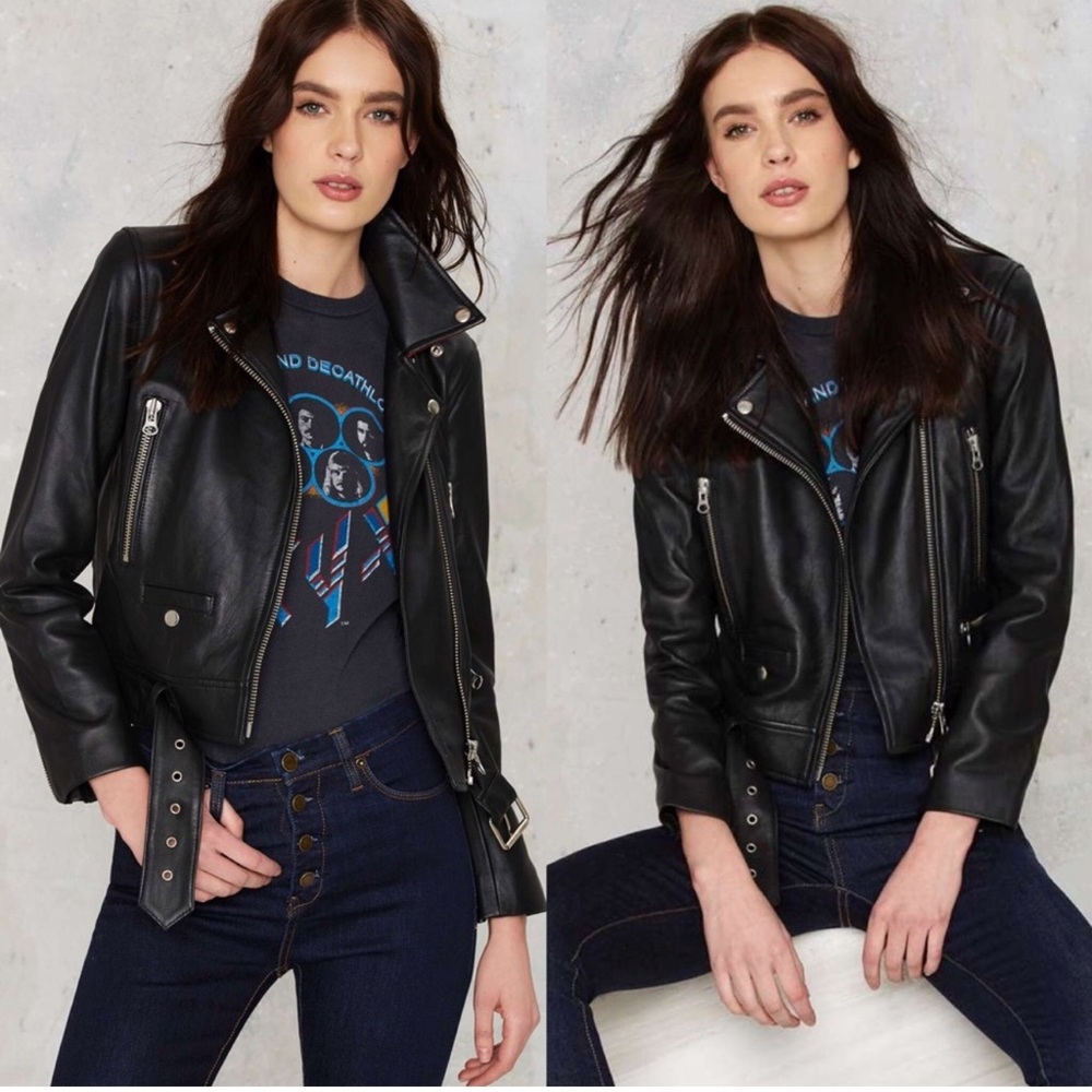 NASTY GAL Black Leather Moto Jacket
